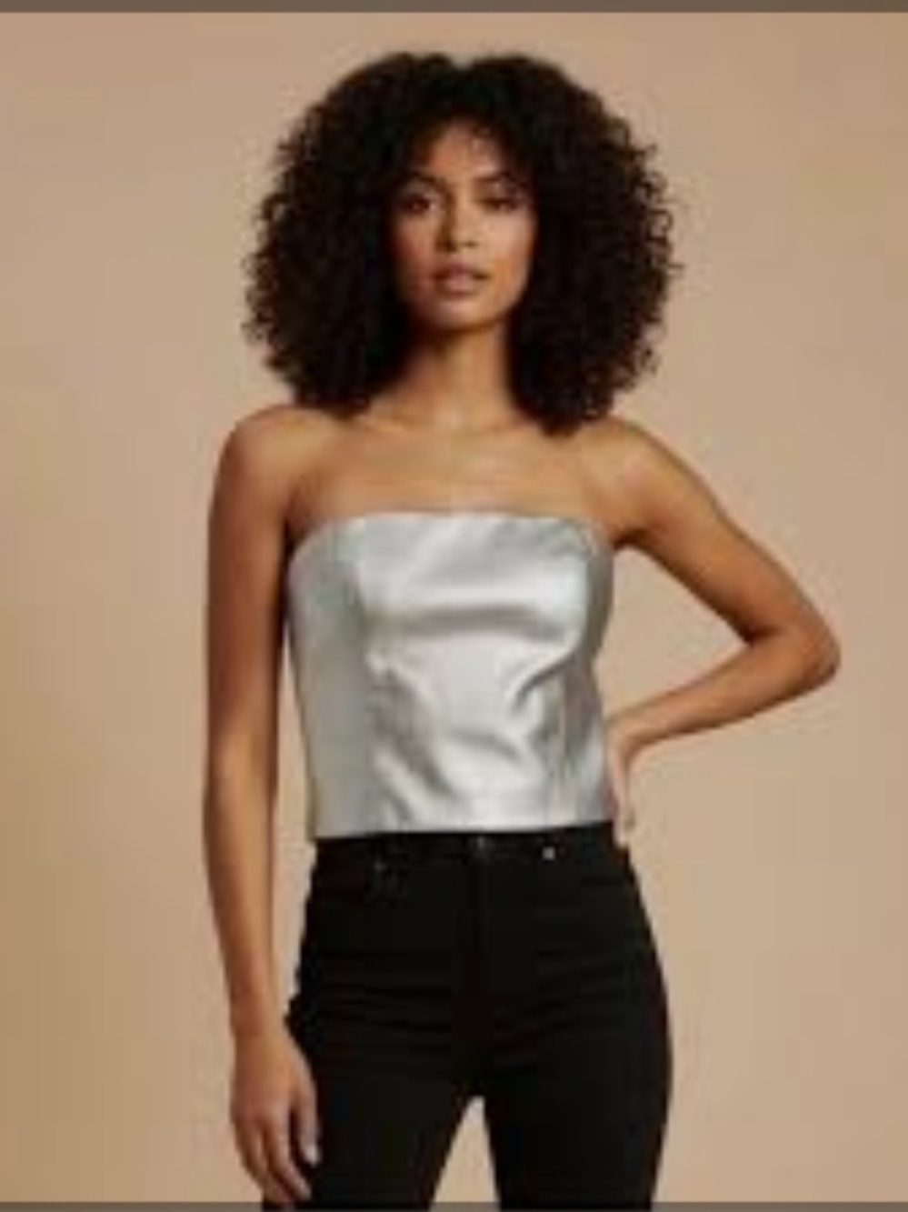 WAYF silver metallic faux leather strapless corset top